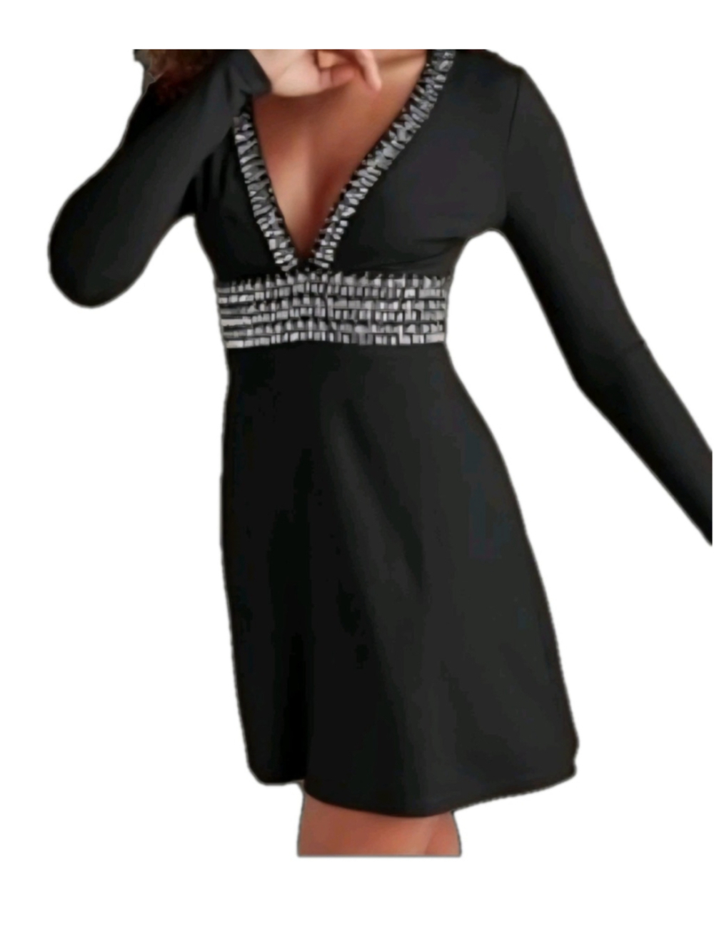 Venus Plunging Neckline Embellished Spring Wedding Guest Dress Wmns 8 Black